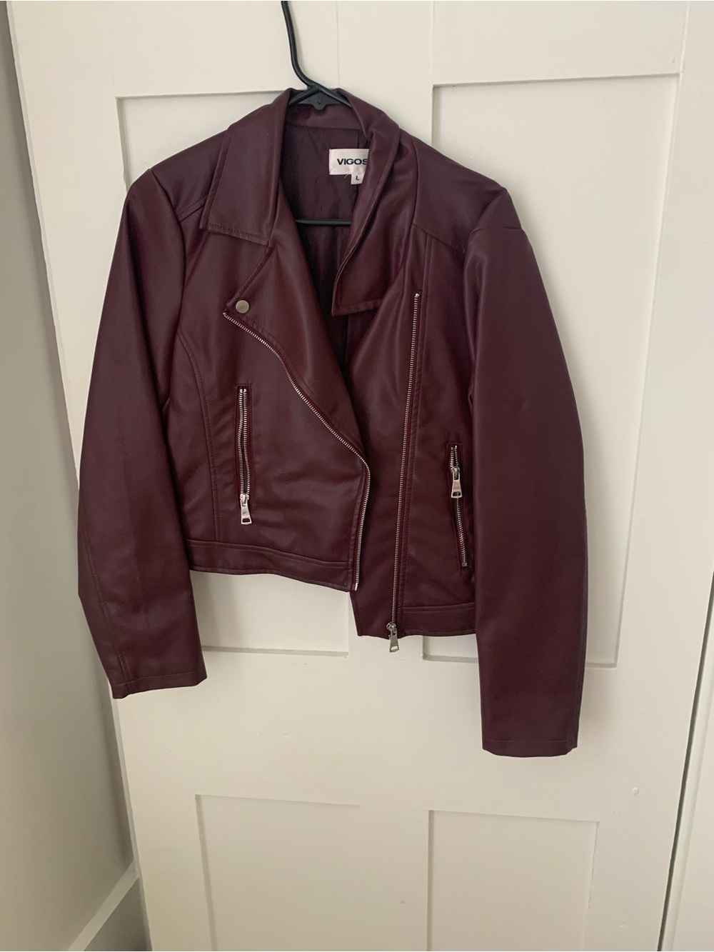 Vigoss Women's Deep Burgundy Faux Leather Moto Jacket